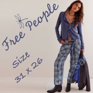 Free People Moxie Plaid Pull-On Barrel Jeans Sz 31